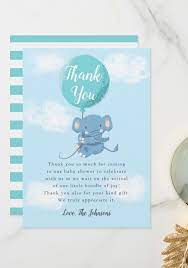 Cute Blue Elephant With Balloon Baby Shower Thank You Card Zazzle Com In 2021 Baby Shower Thank You Cards Baby Shower Balloons Baby Shower