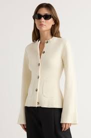Eames Women's Wool Cardigan - Organic Cotton Blend in Cream, Size S