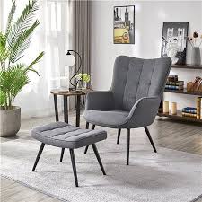 Smilemart Modern Accent Chair And Ottoman Set Contemporary Upholstered Lounge Chair Biscuit Tufting For Bedroom Living Room Home Office Gray Fabric Walmart C Chair And Ottoman Set Chair And Ottoman Accent