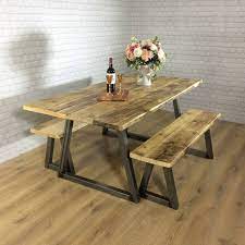 Ibf rustic console table, industrial wood and metal sofa table, hallway entry table for home living room, barnwood foyer accent entryway sofa side end table, vintage c shaped couch table, laptop holder snack table with wood finish and metal frame for bedroom living room. Rustic Dining Table Industrial 6 8 Seater Solid Reclaimed Wood Metal B Shabby Bear Cottage