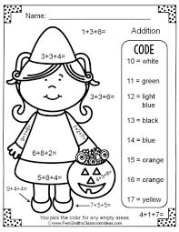 Two Free Halloween Color By Numbers Addition With Three Single Digit Addends Worksheets With Halloween Math Worksheets Halloween Math Math Coloring Worksheets