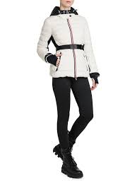 Shop Moncler White Grenoble Grenoble Bruche French Flag Belted Puffer Ski Jacket