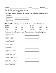 Work power and energy worksheets answers. Ionic Bonding Practice