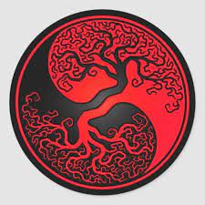 Red And Black Tree Of Life Yin Yang Classic Round Sticker Zazzle Com Yin Yang Art Metal Art Prints Black Tree
