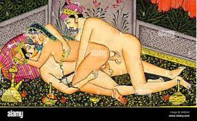 English: Kama Sutra depiction of threesome (one woman with two men) . 20  June 2012. Kama Sutra 334 Kama Sutra 50 detail Stock Photo - Alamy