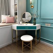 The table is easy to assemble. Corner Makeup Vanity With Drawer Modern Makeup Vanity Set Dressing Table With Mirror Stool White Green Corner Makeup Vanity Makeup Vanity With Drawers Modern Makeup Vanity