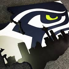 Seahawks Wood Wall Art Washington State Cutout With Seahawk And Seattle Skyline Sports Wall Decor Art Wood Wall Art