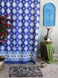 Casablanca Blues Moroccan Style Quatrefoil Print Shower Curtain Blue Shower Curtains Fabric Shower Curtains Amazing Bathrooms