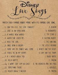 Disney Love Songs Bridal Shower Game Printable Instant Disney Love Songs Disney Bridal Showers Wedding Quotes Disney