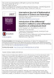 Pdf Introduction Of The Differential Transform Method To Solve Differential Equations At Undergraduate Level