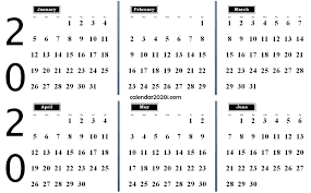 2020 6 Months Calendar From January To June In 2020 Printable Calendar Word Calendar Template Calendar Word