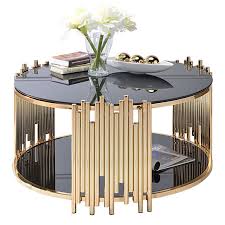 Handmade in indonesia using abaca, a sustainable material derived from banana leaves, this intricate coffee table combines contemporary style with natural, organic elements. Buy Modern Metal And Glass Coffee Table With Tubing Design Black And Gold By Benzara Inc On Dot Bo