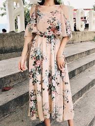 Floral Off Shoulder Spaghetti Straps High Waist Chiffon Maxi Dress Platya Dlinnye Letnie Platya Modnye Platya