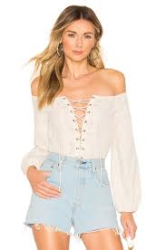 Superdown Lulu Lace Up Bodysuit In Nude White Revolve
