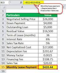 This is a contractual agreement between two parties in which one party that owns an asset ( the lessor ) agrees to provide the other party ( the lessee ) the right to use the underlying asset. Lease Payment Formula Example Calculate Monthly Lease Payment