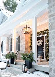 Gorgeous Lantern Style Pendant Light Fixture Elevates The Porch And Brings So Much Sophi Christmas Porch Decor Front Porch Decorating Outdoor Christmas Lights
