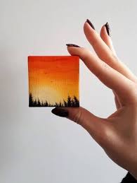 Sunset Birds Flying In The Sky Painting Sunset Over Forest Painting Sunset Artwork Art For Small Space Art For Work Desk Little Art Tiny Art Birds Flying Colorful Sunset Art Small Canvas Paintings Colorful Canvas Art Miniature Painting