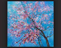 Flowering Fruit Tree Large Oil Painting Peach Blossoms Flower Painting Impasto Painting Pink Flowers Bloom Flower Painting Original Large Oil Painting Painting