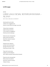 Silahkan klik disini untuk selengkapnya tentang dhyo hawn dan lirik lagu yang lainnya. Lirik Lagu Sesal Separuh Nyawa Alyah