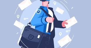 Postman With Bag Delivering Letters Graphics Inspiration Naive Illustration Vector Graphics Design