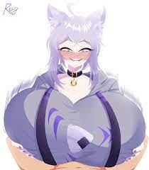 1girls alternate breast size big breasts breasts cat ears catgirl  color fang female gigantic breasts hololive huge breasts large breasts  light-skinned female light-skinned male light skin looking at viewer