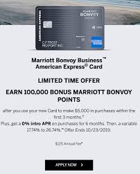 Starwood's amex cards earned 1 starwood point per dollar. Expired Marriott Bonvoy American Express Business 100 000 Points Signup Bonus With 5 000 Spend Ends Tomorrow Doctor Of Credit