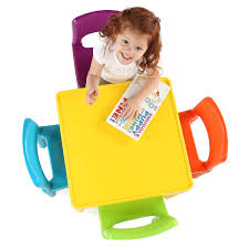 Find the perfect children's furniture, decor, accessories & toys at hayneedle, where you can buy online while you explore our room designs and curated looks for tips, ideas & inspiration to. Tot Tutors Kids Plastic Table And 4 Chairs Set Vibrant Colors Overstock 22101945 Blue