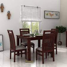 Buy Hasbro 4 Seater Dining Set Mahogany Finish Online In India Wooden Street 4 Seater Dining Table Dining Table Chairs Living Room Sofa Design