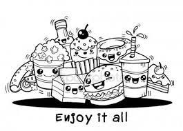 Free food coloring pages to print new kawaii lovely cute beautiful. Hand Drawing Cute Fast Food In Comic Flat Design Vector Illustration Doodle Style Art Drawings For Kids Emoji Coloring Pages Easy Doodle Art