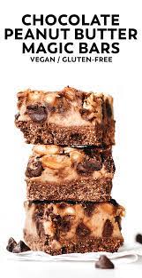 Chocolate Peanut Butter Magic Bars Vegan Gluten Free Recipe Chocolate Peanut Butter Peanut Butter Recipes