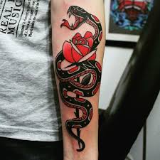 Arm Black And Red Dragon Tattoo Tattoo Snake Rose Black Red Art Damgerous Art Ink Amazing Oldschool Firsttattoo Inspira Snake Tattoo Design Traditional Snake Tattoo Snake Tattoo
