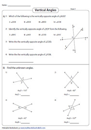 Like the pair of scissors, roads crossing each other, railway lines crossing etc. Vertical Angles Worksheets