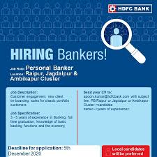 Apply now to this and other similar jobs ! Hdfc Bank Urgent Openings For Personal Banker Role Job Alerts Hub