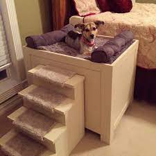 Raised Dog Bed With Steps Finished With Killem Beige Paint Diy Raised Dog Bed Dog Steps For Bed Dog Platform Bed