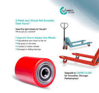 Pallet Jack/Truck Load Wheels Full Set with Axles and Entry Exit Roller 3"  x 3.75" with Bearings ID 20mm Poly Tread Red