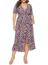 Length approx 125.5cm/49.5 (based on a sample size uk 16) model wears size uk 16/ eu 44/ aus 16/ us 12. Women S Plus Size Midi Dress Short Sleeves Leopard Print Purple