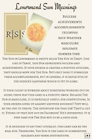 Lenormand Sun Keywords And Card Meanings Which Are Suitable For Beginners And Can Be Used With Any Dec Tarot Cards For Beginners Meant To Be Tarot Card Spreads