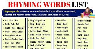Words That Rhyme In English List Of Rhyming Words Learn 70 Useful Words That Rhyme In English With Rhyming Words List Rhyming Words Rhyming Words Worksheets