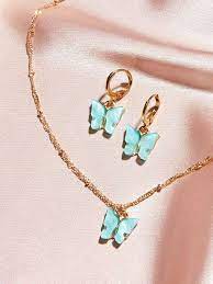 1pc Butterfly Charm Necklace 1pair Earrings Shein Usa Charm Necklace Jewelry Jewelry Sets