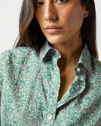 Tomboy Popover Shirt in Green/Rose Poppy Day Liberty Fabric