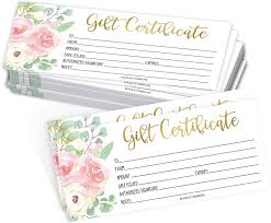 In many cases, you can garner more value from this type of redemption strategy than redeeming for cash. Buy 25 Pink Gold Floral Blank Gift Certificates For Small Business Paper Voucher For Massage Hair Nail Salon Spa Restaurants And Diy Coupon Cards For Birthday Mom Valentines Day Him