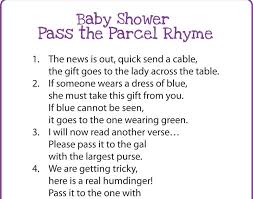 ~ what you get~ printable pdf files for this pass the prize baby shower poem this game comes with two different sizing options: Baby Shower Pass The Parcel Online