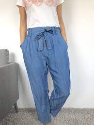 paperbag hose mit weitem bein jeansblau viarella paperbag hose hosen jeans