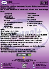 Maybe you would like to learn more about one of these? Pt Mutualplus Global Resources A Twitter Lowongan Kerja D3 S1 Untuk Sektor Perbankan Bumn Swasta Retail Manufacturing Yuk Merapat Tanya2 Bisa Wa 08111759486 Lowongankerja Jakarta Https T Co Lvrptezadi