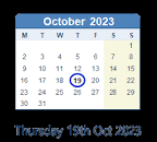 October 19, 2023 Calendar with Holiday info and Count Down - IND