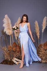 Light Blue Bridesmaid Dress Wedding Guest Dress Silk A Line Wrap Dress Beach Boho Dress Evening Dress Prom Dress Minimalist Dress Light Blue Bridesmaid Dresses Light Blue Bridesmaid Light Blue Bridesmaid Dresses Long