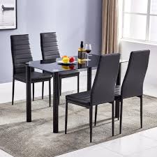 Download image more @ www.homegenies.co.uk. 5 Pieces Dining Table Black Glass Table And 4 Chairs Faux Leather Dinning Set Ebay