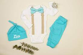 Baby Boy Coming Home Outfit With Bow Tie And Suspenders In Aqua Layette Sets Baby Olharcidadao Com Br