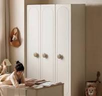 Pine Solid Wood White Cream Kids Wardrobe