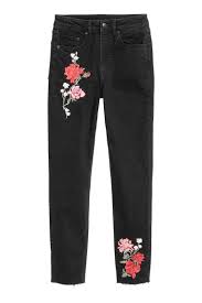 Slim Mom Jeans Zwarte Denim Mama Jeans En Bloemen Jeans